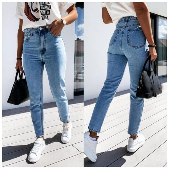 High Waist Straight Leg Denim Jeans - Picture 4 of 4